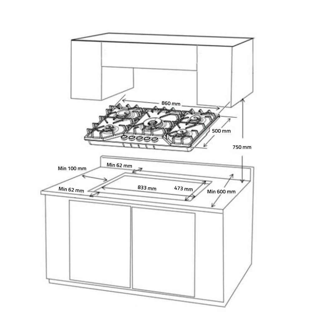 COCINA EMPOTRABLE INDURAMA 5 QUEMADORES EGASI-905CGNE