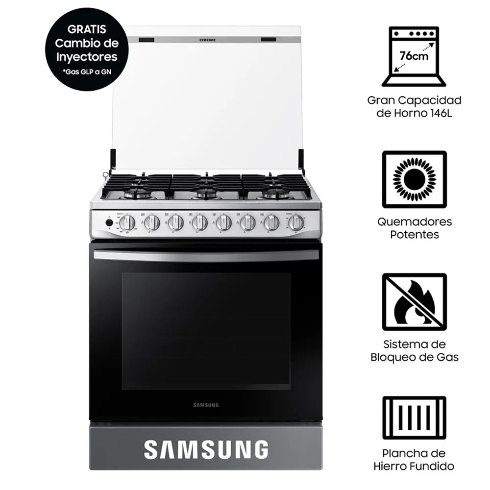 Cocina a Gas SAMSUNG 6 Quemadores NX52T5311PS/PE Black Smog