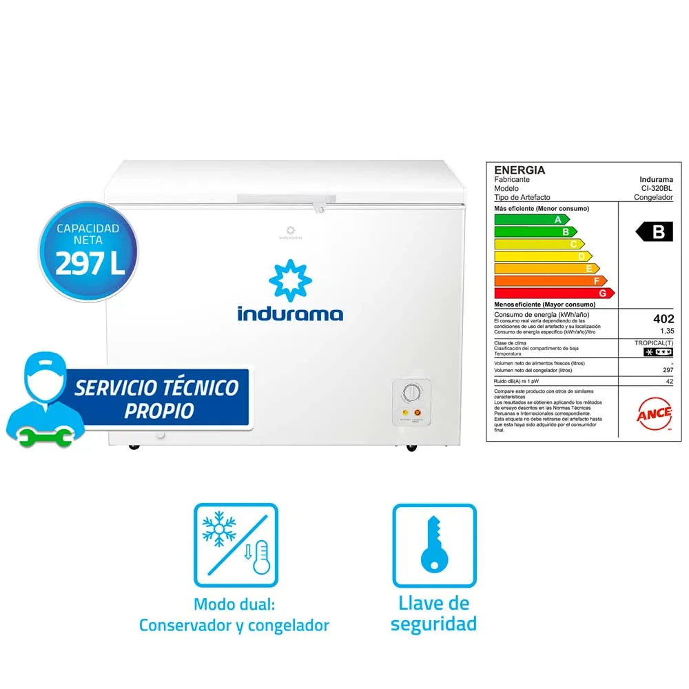 Congeladora INDURAMA 297L CI-320BL Blanco