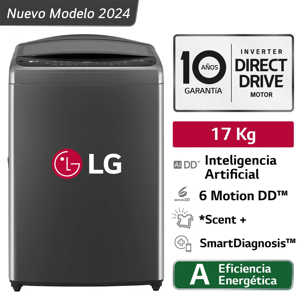 Lavadora LG Carga Superior 17 Kg WT17BV6T Negro Claro