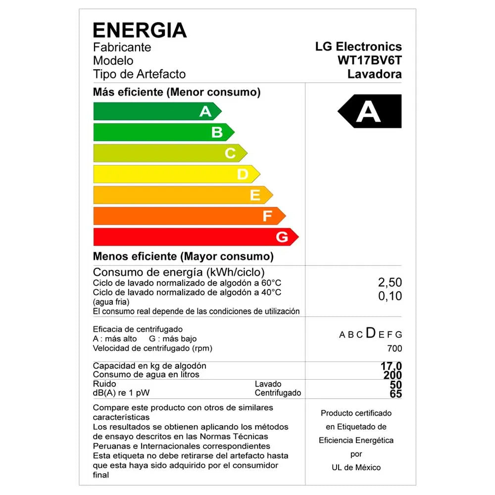 Lavadora LG Carga Superior 17 Kg WT17BV6T Negro Claro