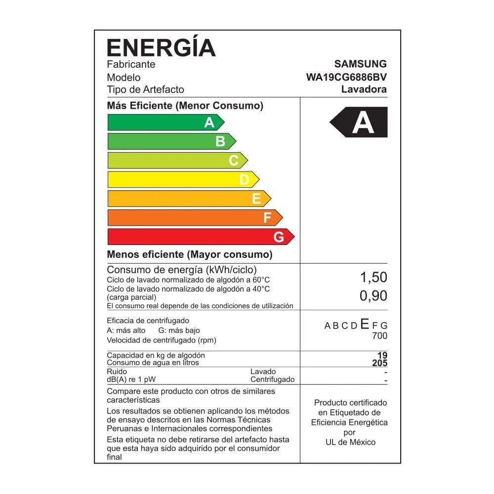 Lavadora Samsung Bubble Smart 19kg WA19CG6886BVPE